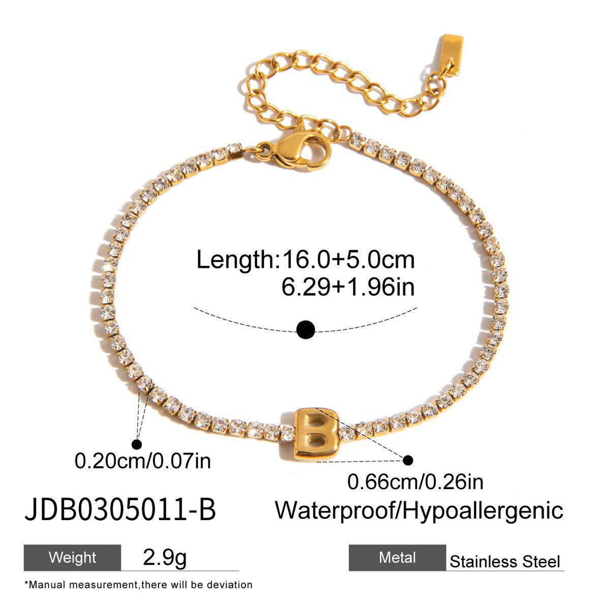 Alphabet Letter Waterproof Tennis Bracelet