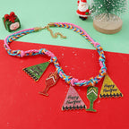 Handcraft Woven Knit Red Wine Xmas Necklace