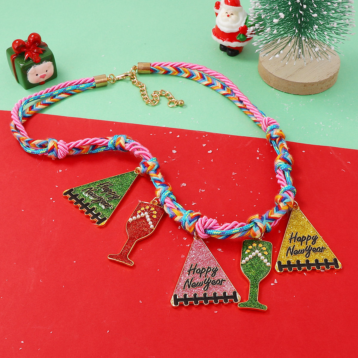 Handcraft Woven Knit Red Wine Xmas Necklace