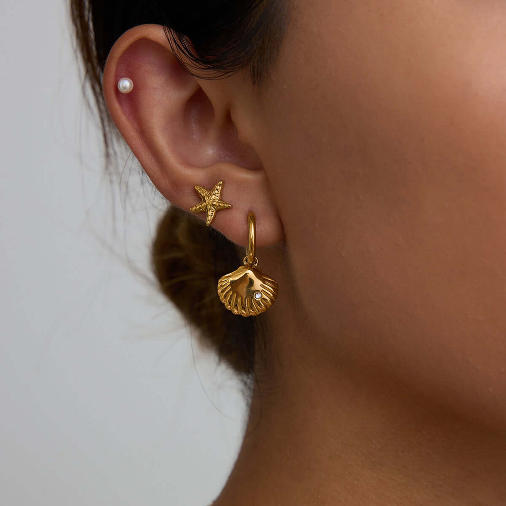 Vacation Conch Shell Mini Crab Studs