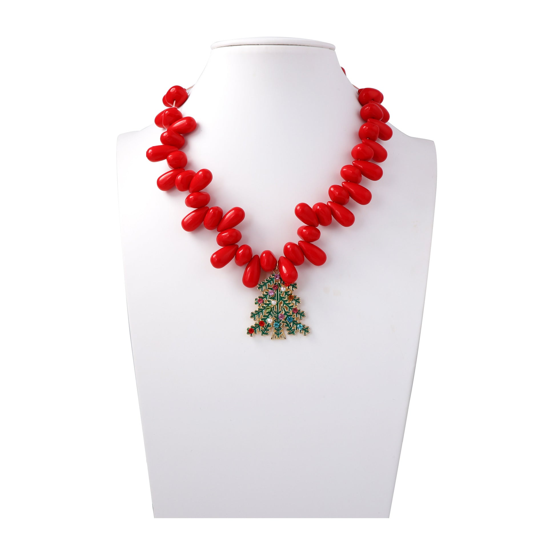 Handcraft Woven Knit Red Wine Xmas Necklace