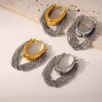 Gold Silver Duo Tone Tassel Chain Earrings