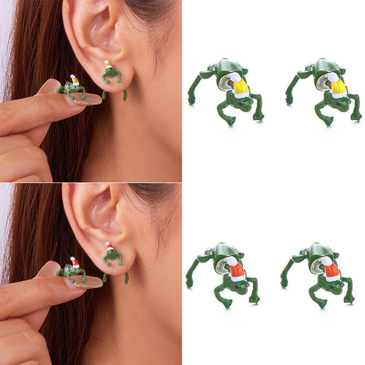 Quirky Frog Christmas Ear Jacket Front Back Earrings