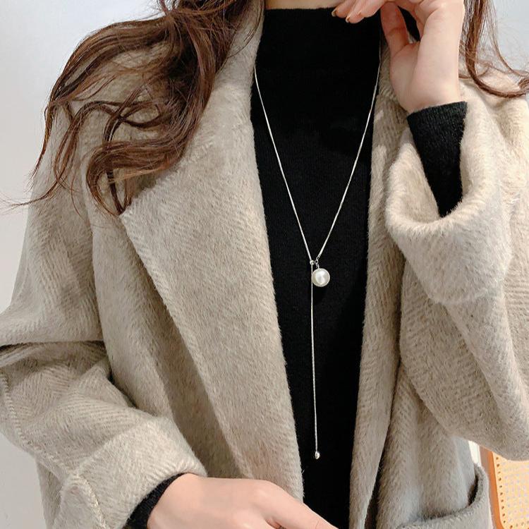 Casual Pearl Slider Lariat Chain Necklace