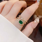 Emerald Green CZ Layer Cross Stacking Ring Set | K4205