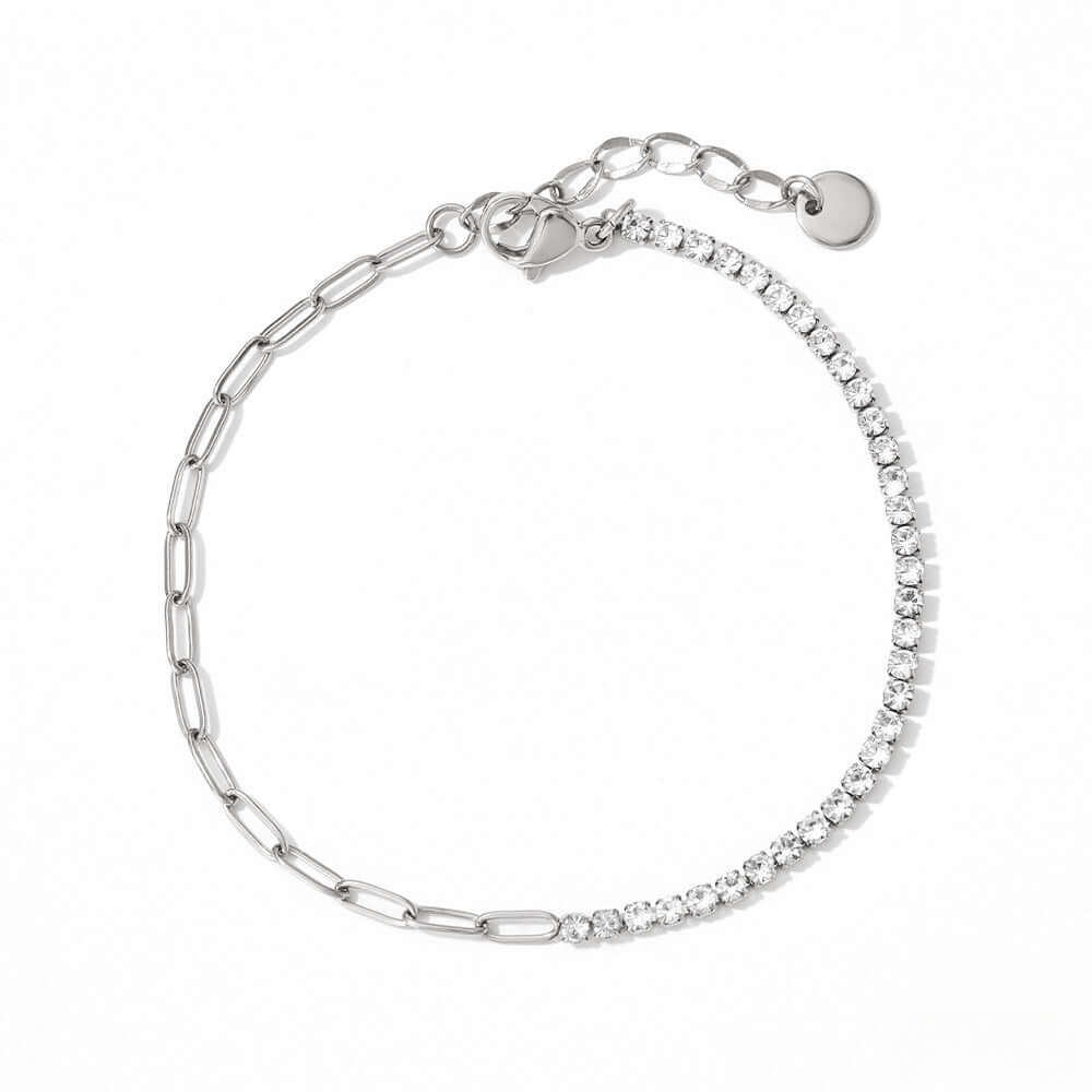 Half Eternity Paperclip Tennis Bracelet Silver