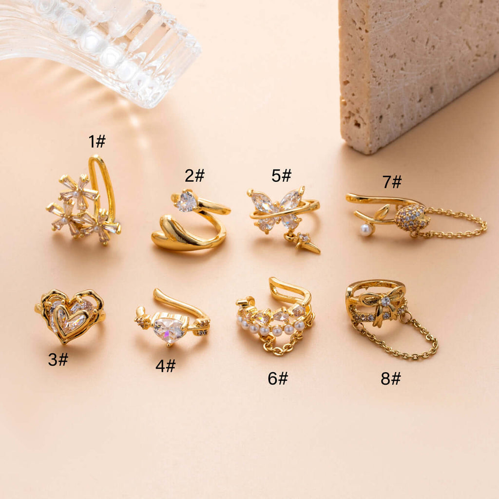 Ribbon Bow Heart Dangle Non-Pierced Ear Cuff Fake Earrings