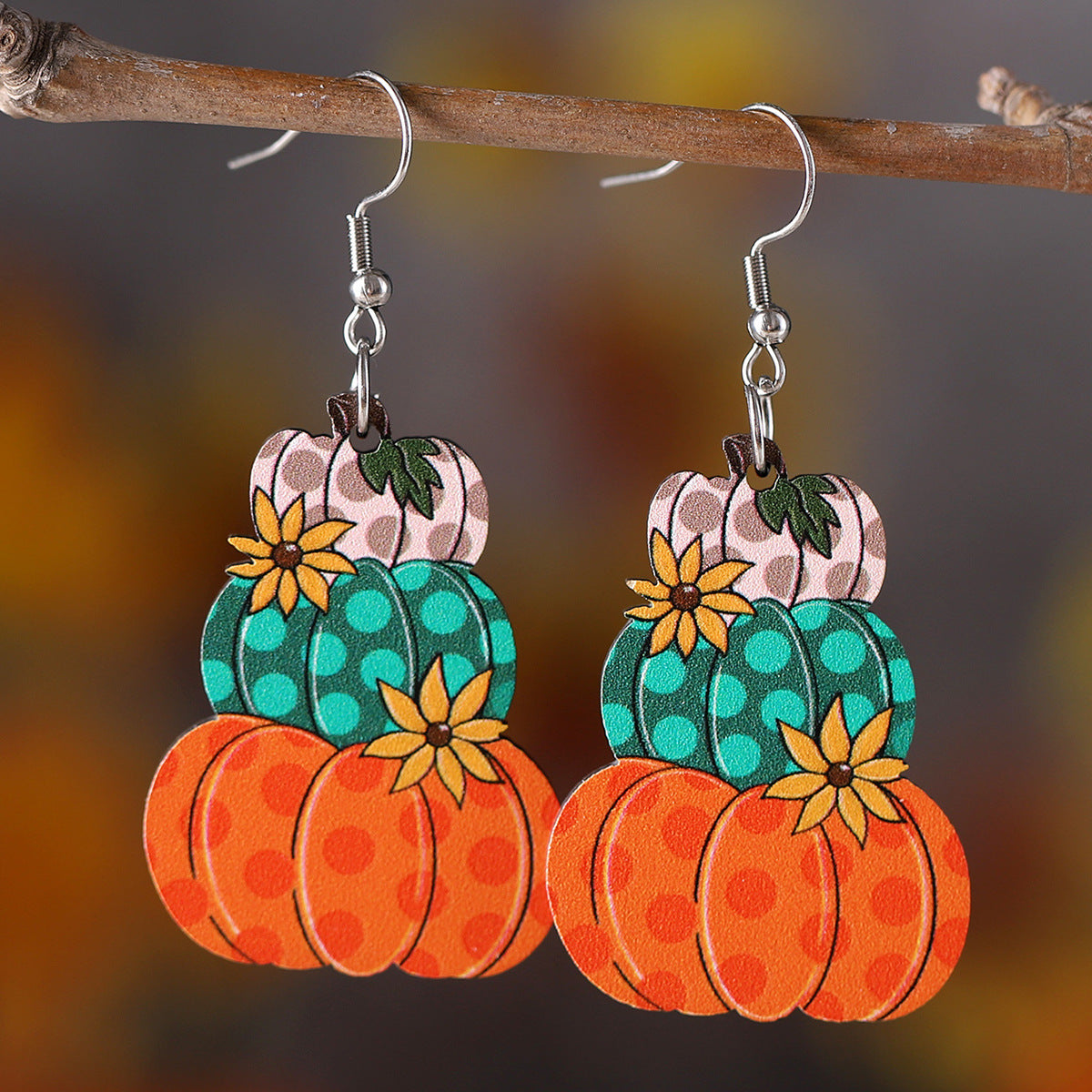 Polka Dot Pumpkin Fall Thanksgiving Drop Earrings