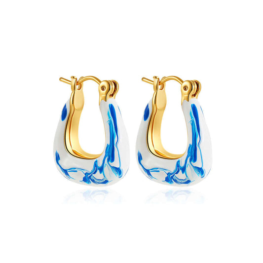 Porcelain Marble Hoop Earrings