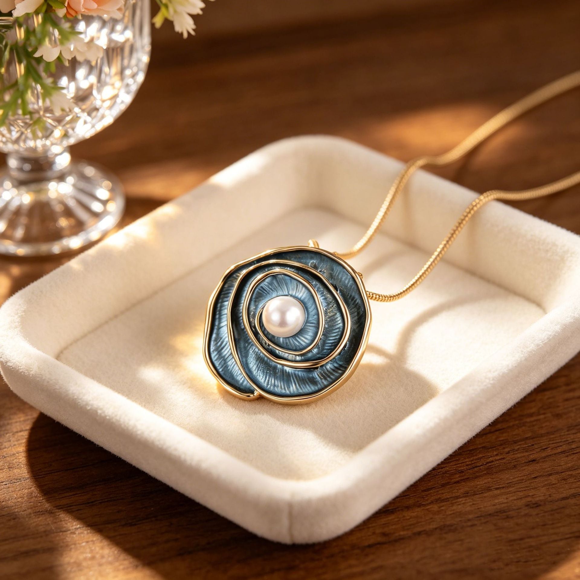 Enchanted Rose Pearl Pendant Necklace