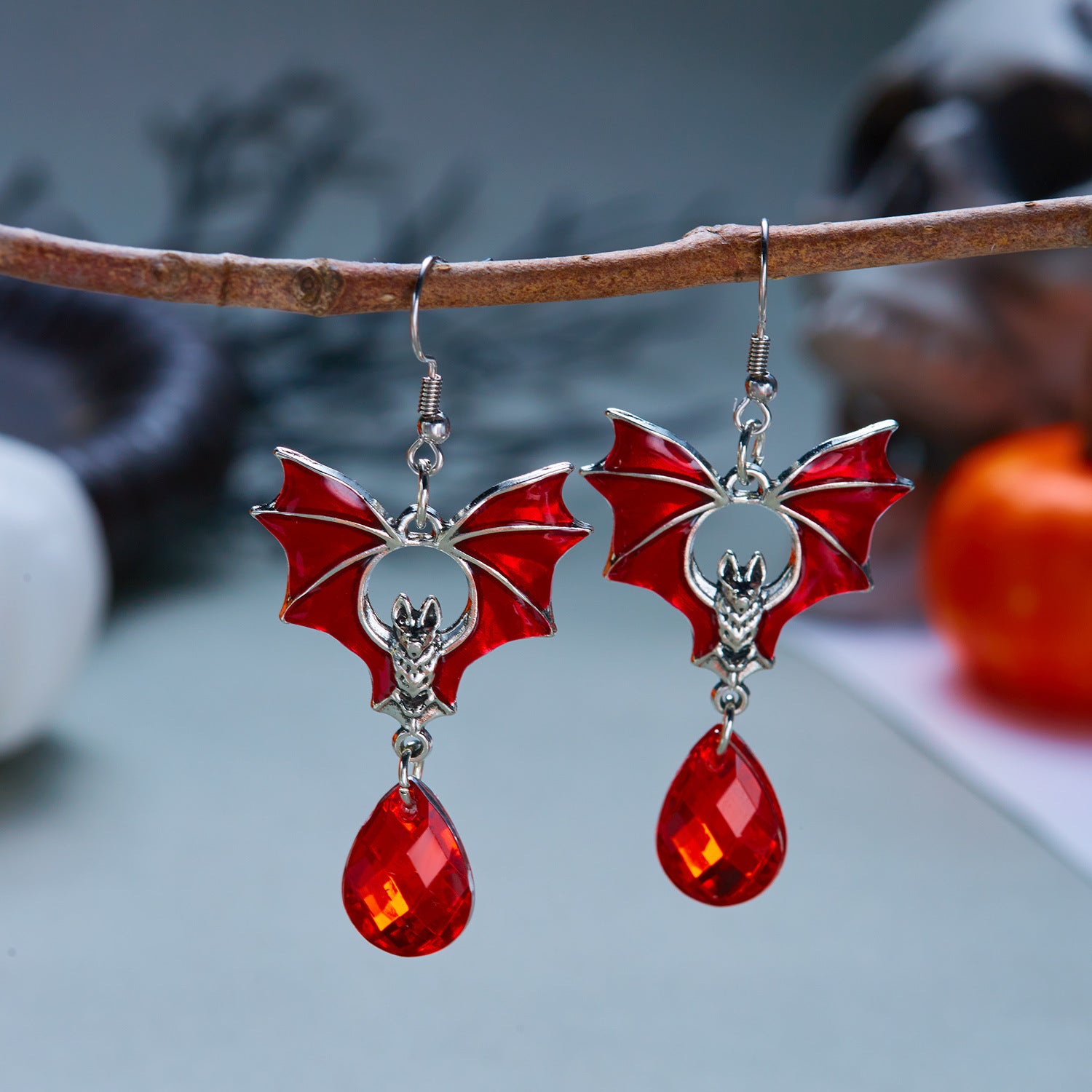 Midnight Bat Black Crystal Drop Earrings