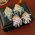 Classic Crystal Leaf Tassel Earrings