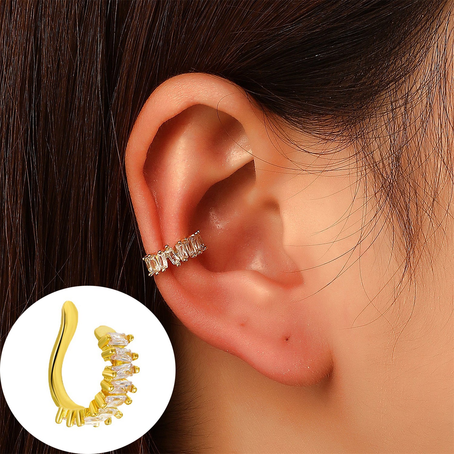 18K Gold Dainty Star No Piercing Conch Helix Ear Cuff Ear Clip 