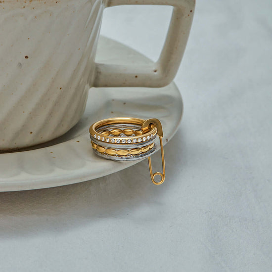 Safety Pin Multiple Layer Stacking Ring