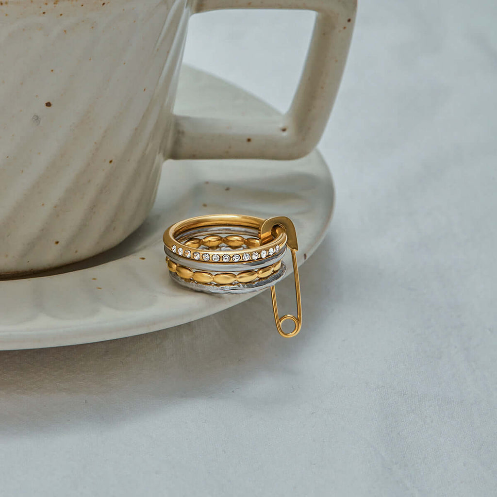 Safety Pin Multiple Layer Stacking Ring
