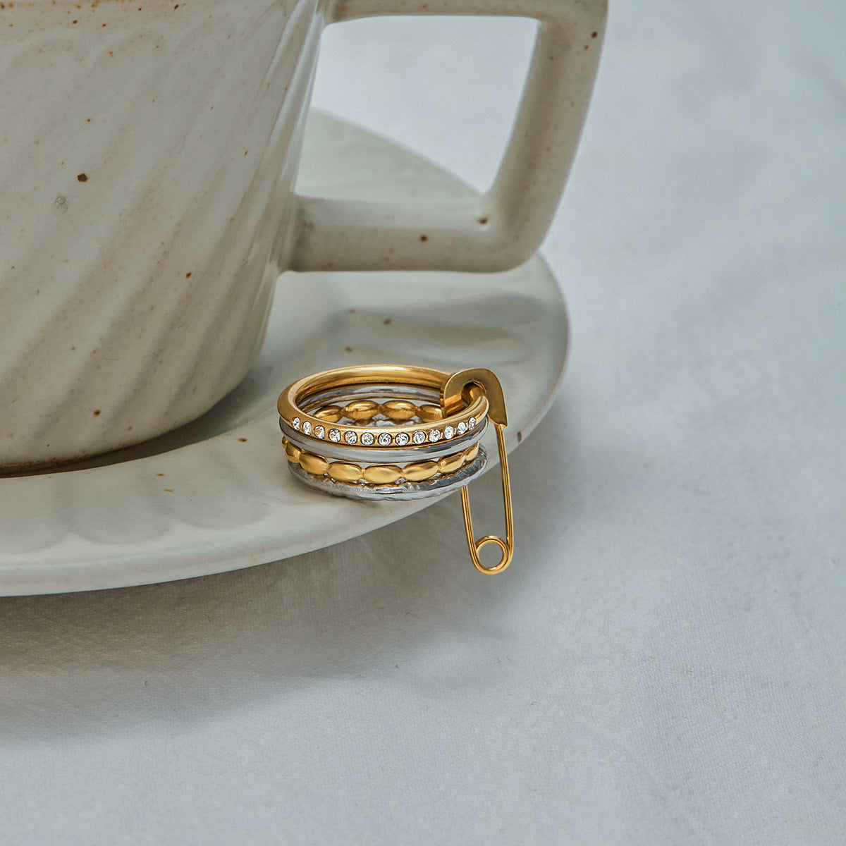 Safety Pin Multiple Layer Stacking Ring