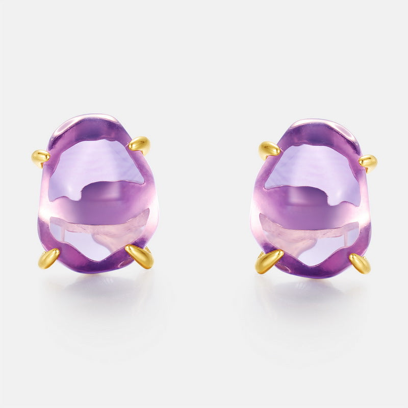 Raw Amethyst Citrine Four Claw Stud