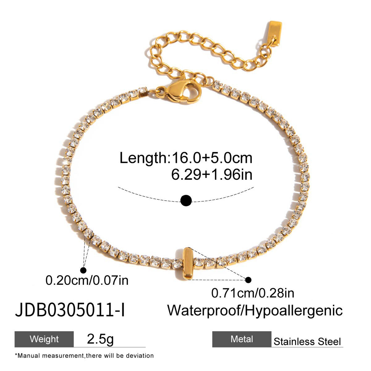 Alphabet Letter Waterproof Tennis Bracelet