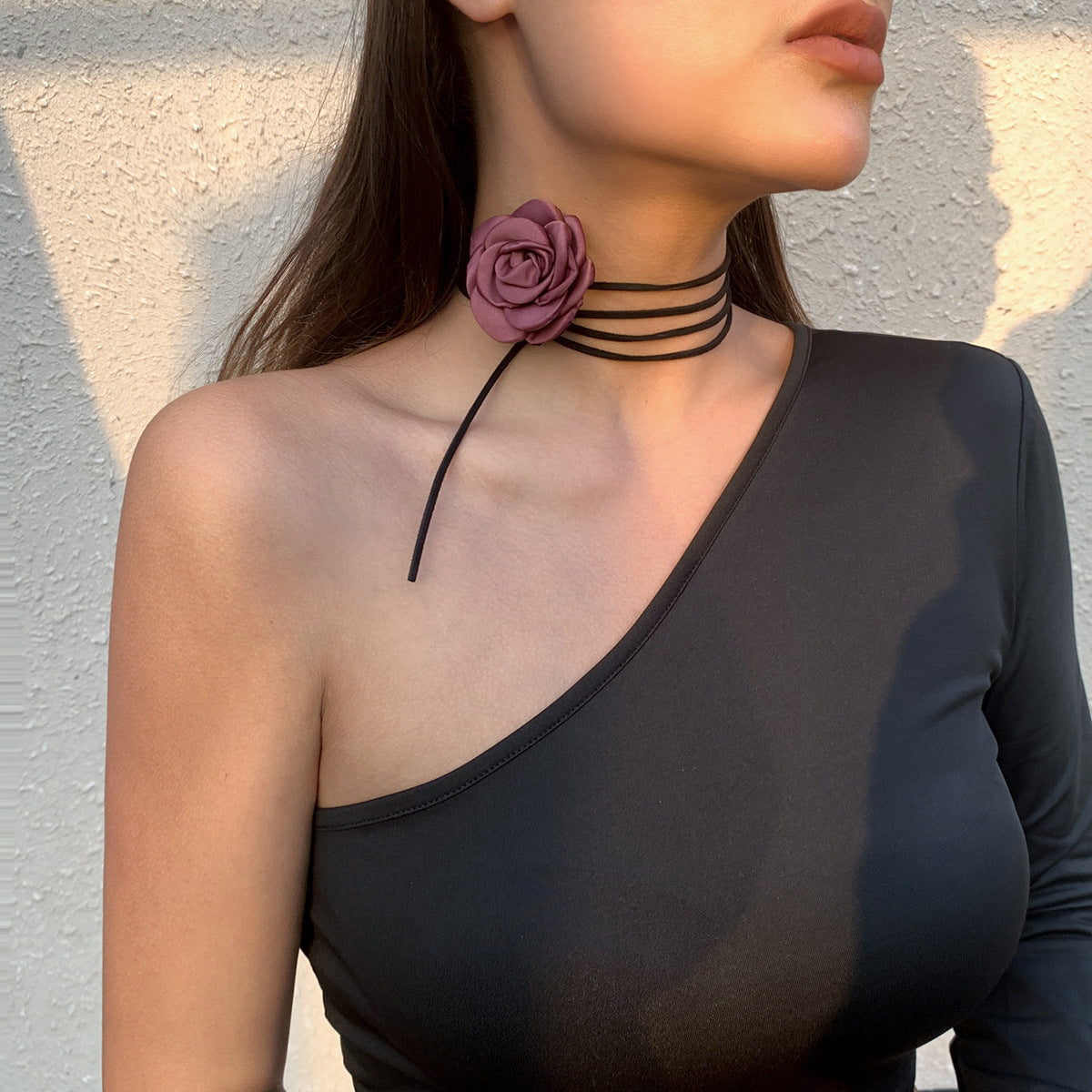 Rose Phantom Flower Suede Choker Costume Necklace