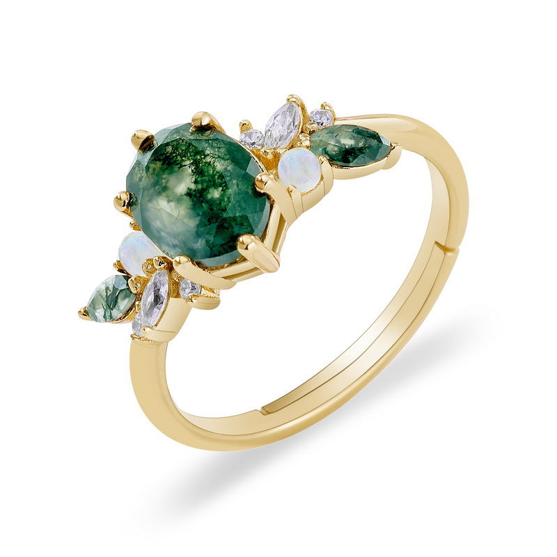 Nature inspired Moss Agate Leaf Ring