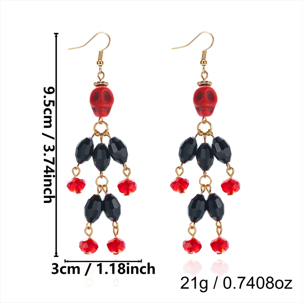 Pumpkin Spell Skull Beaded Drop Earrings