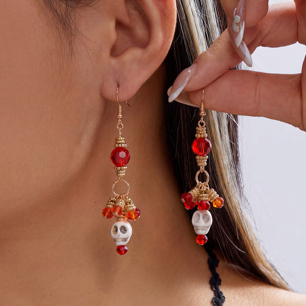 Pumpkin Spell Skull Beaded Drop Earrings