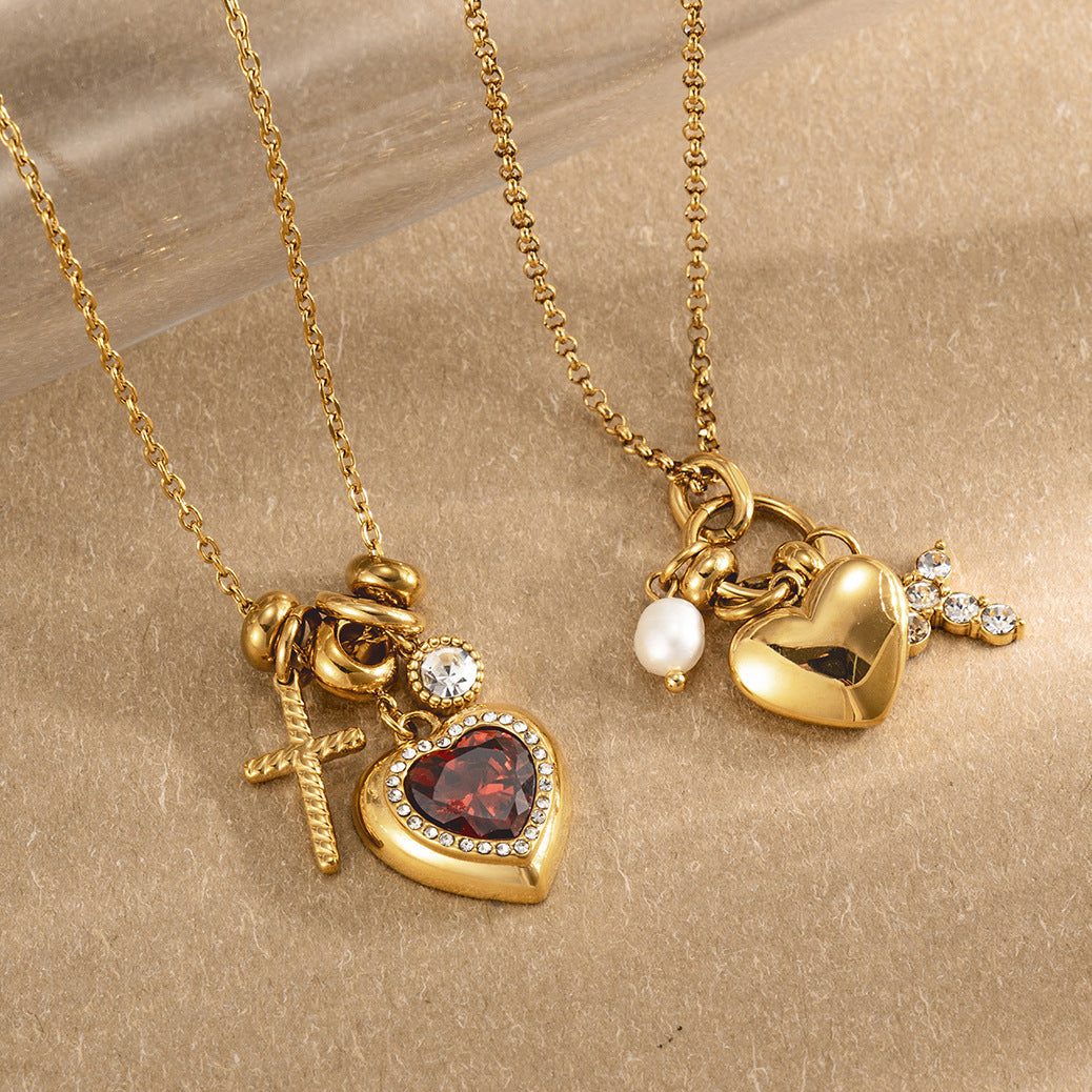 Heart Charm Cross Necklace