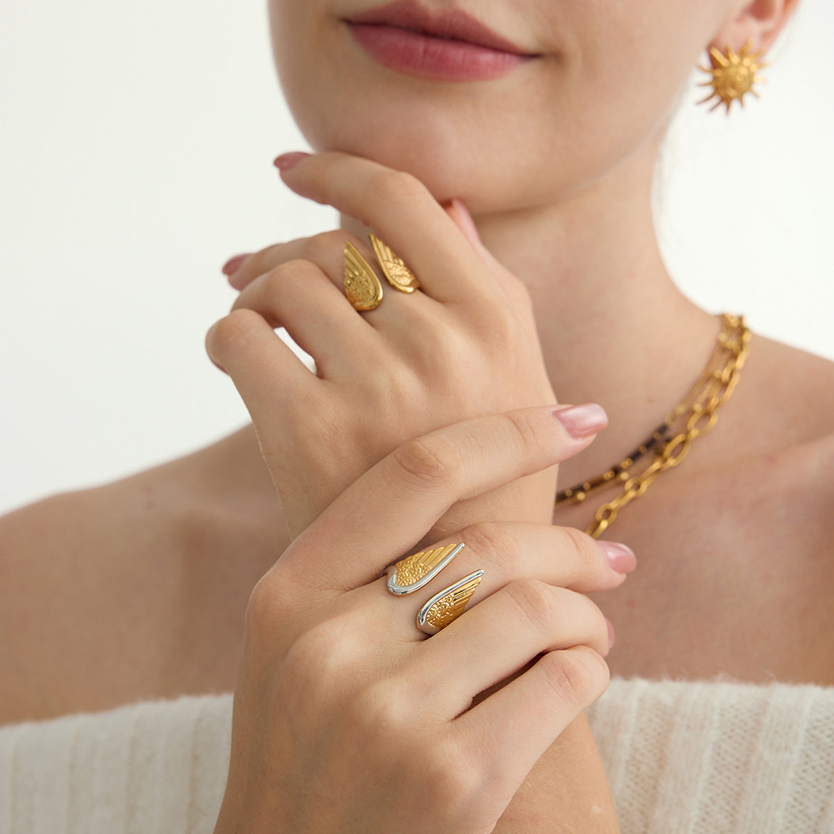 2 Tones Angel Wing Open Ring