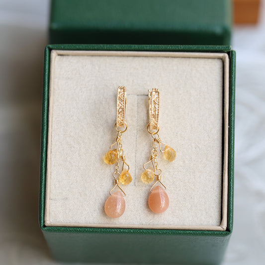 Hollow Citrine Sunstone Droplet Earrings