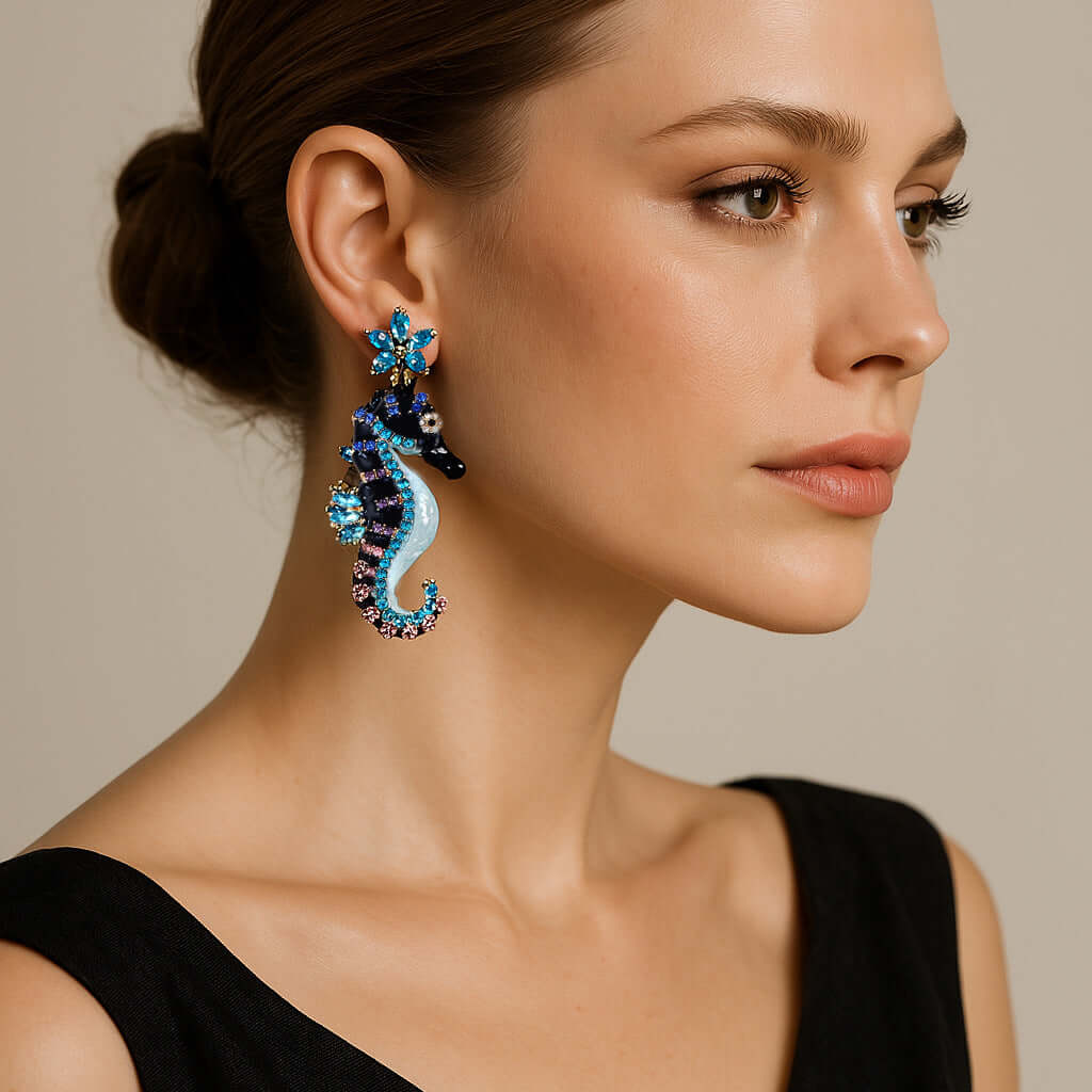 Sparkly Seahorse Summer Ocean Earrings