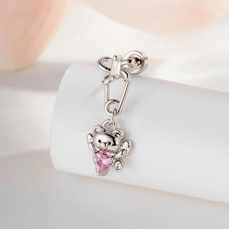 Sweet Hug Bear Heart Titanium Helix Earring