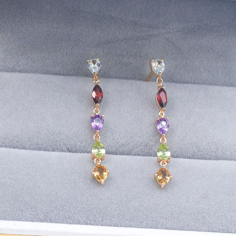 Simple Citrine Amethyst Multi Birthstone Drop Earrings