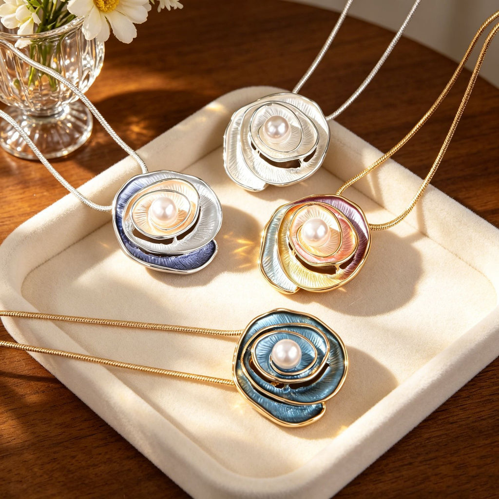 Enchanted Rose Pearl Pendant Necklace