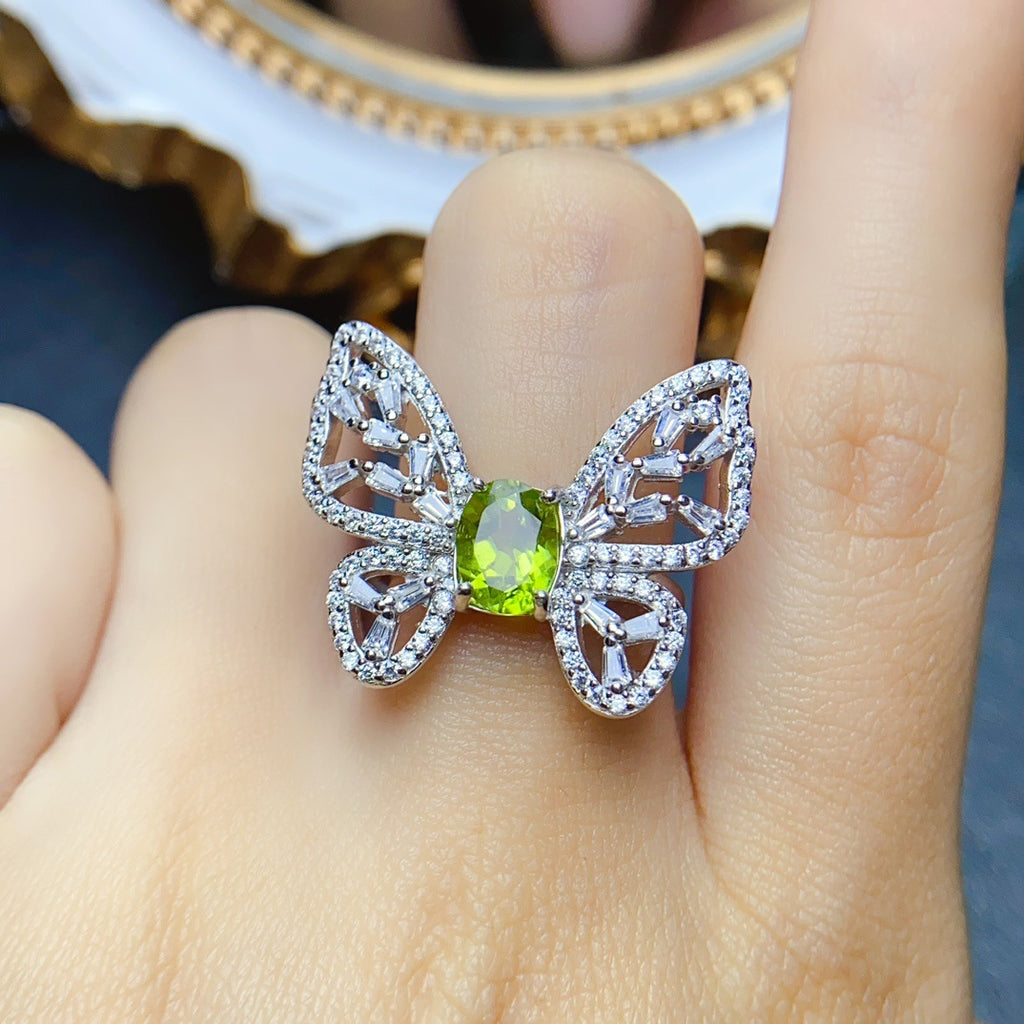 18K Gold Butterfly Peridot Crystal Ring