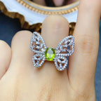 18K Gold Butterfly Peridot Crystal Ring