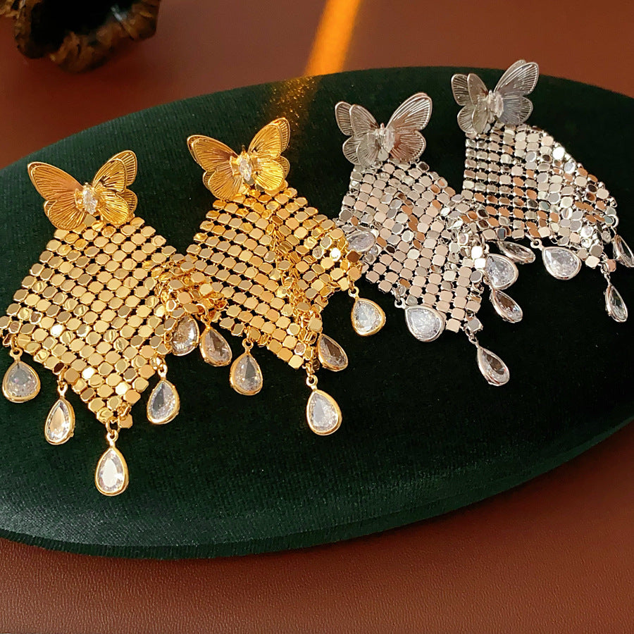 Versatile Butterfly Sequin Tassel Earrings