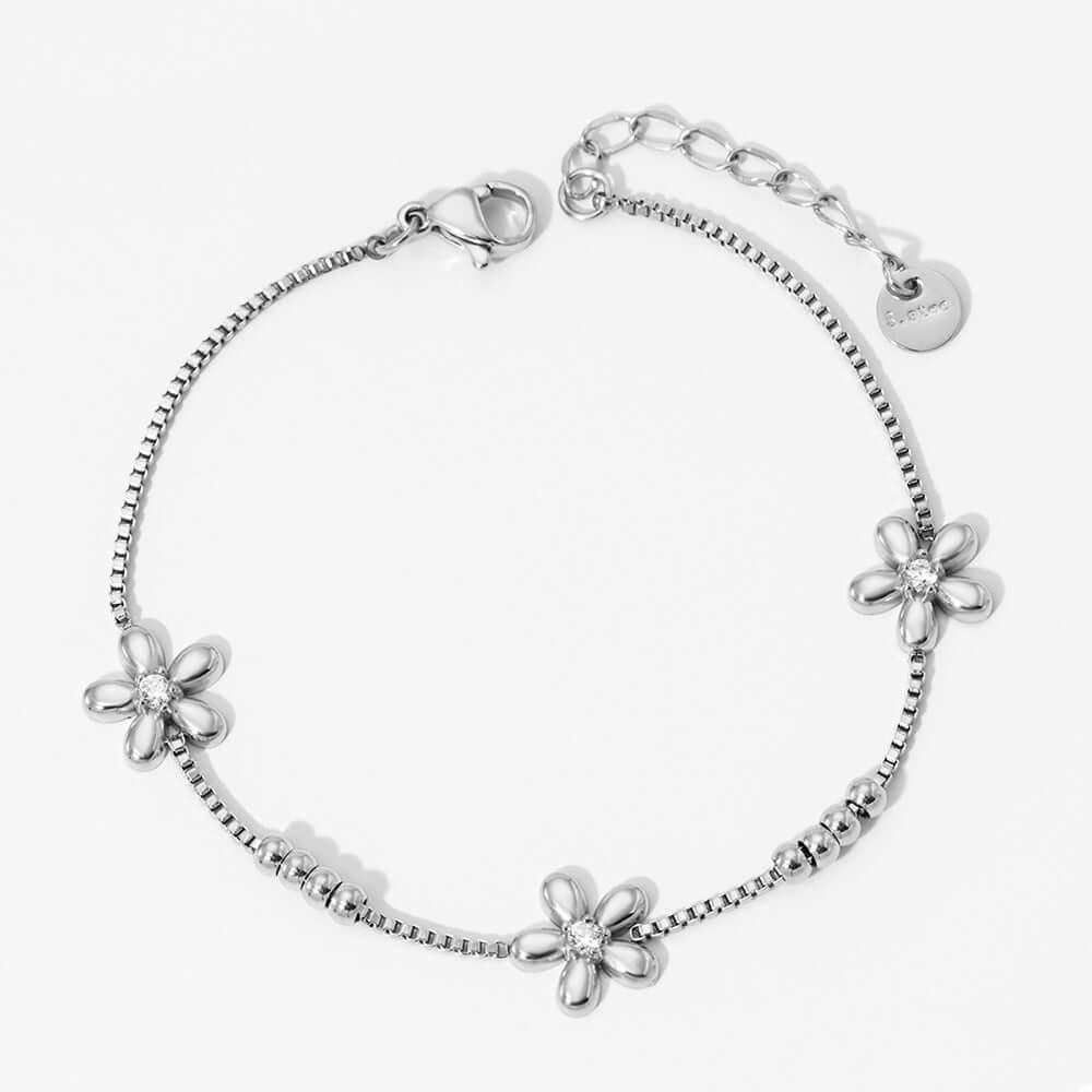 Floral Bead Bracelet Silver