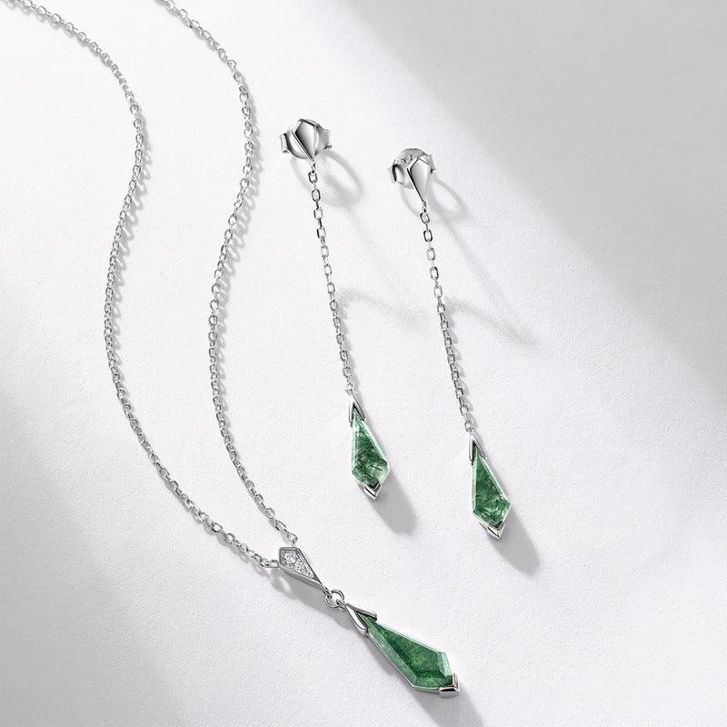Botanical Moss Agate Tassel Chain Earrings