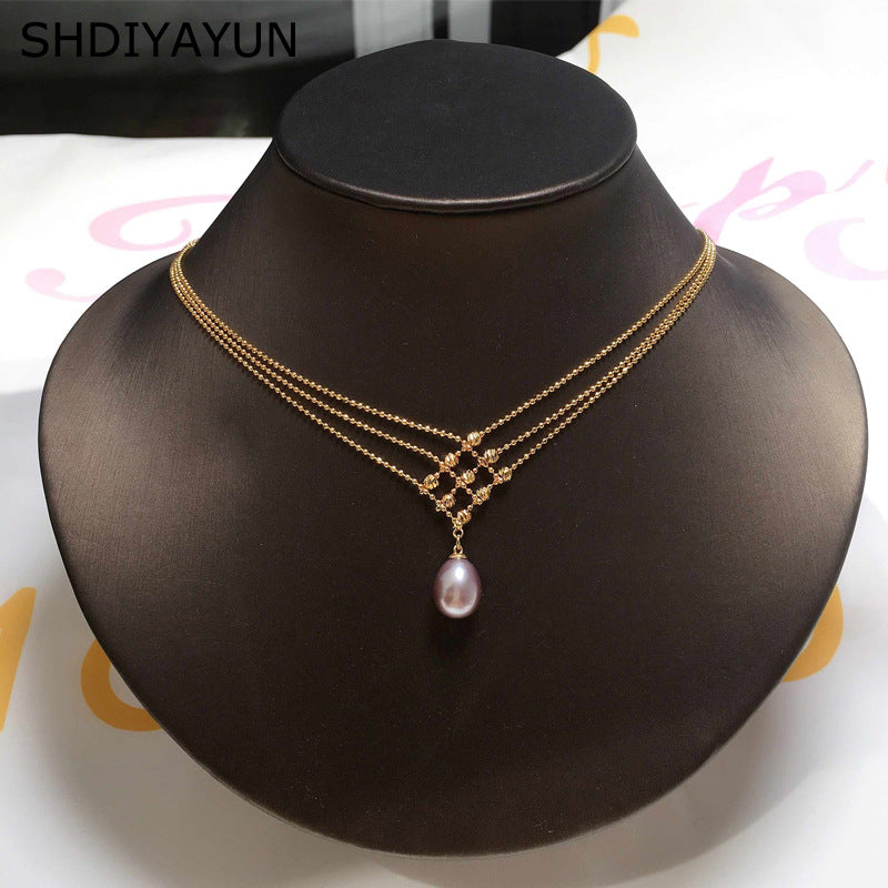 Multi-Layered Gold Lace Choker Necklace with Pearl 