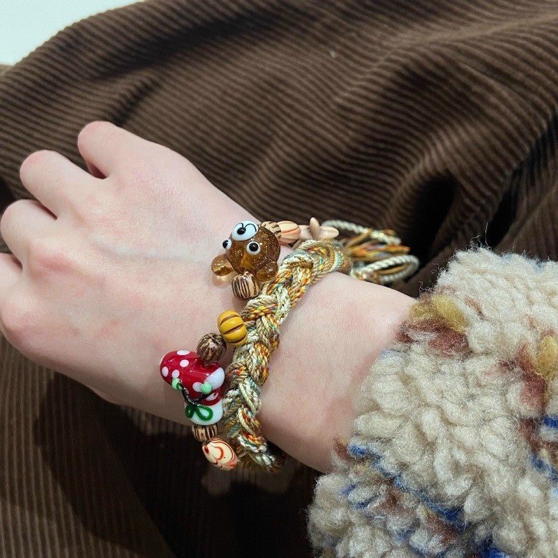 Gingerbread Snowman Charm Cute Woven Braided Xmas Bracelet