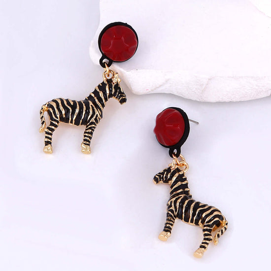 Black White Zebra Stripes Drop Earrings
