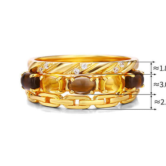 Vintage Citrine Smoky Quartz Stacking Chain Ring Set