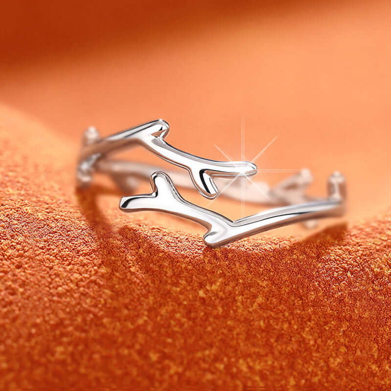 Sterling Silver Antler Deer Adjustable Ring