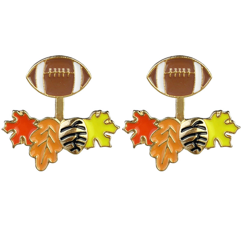 Chestnut Pumpkin Maple Leaf Orange Ear Jacket Earrings