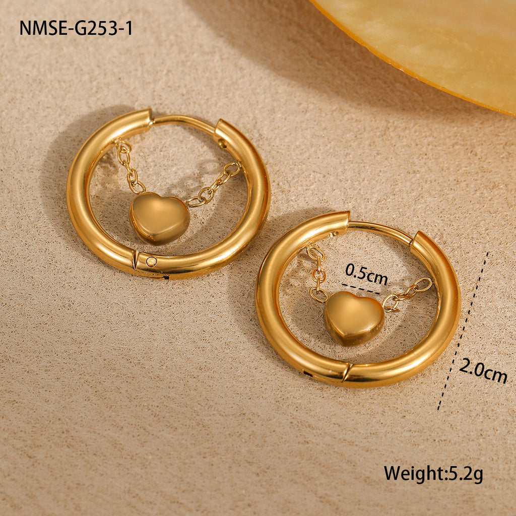 Heart in Circle French Gold Hoop Earrings