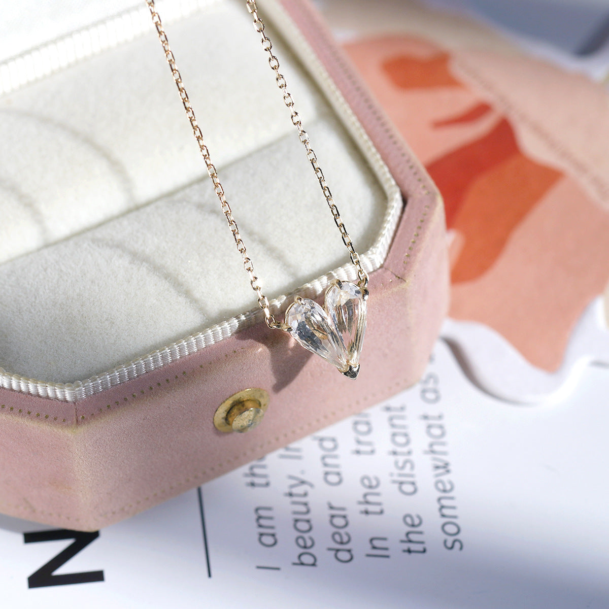 Clear Quartz Invisible Heart Chain Necklace