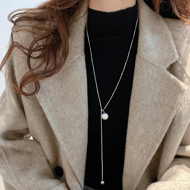 Casual Pearl Slider Lariat Chain Necklace