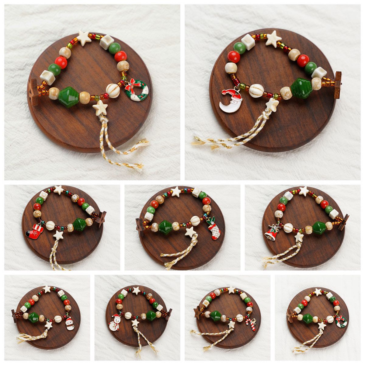 Woven Beaded Christmas Charm Bracelet