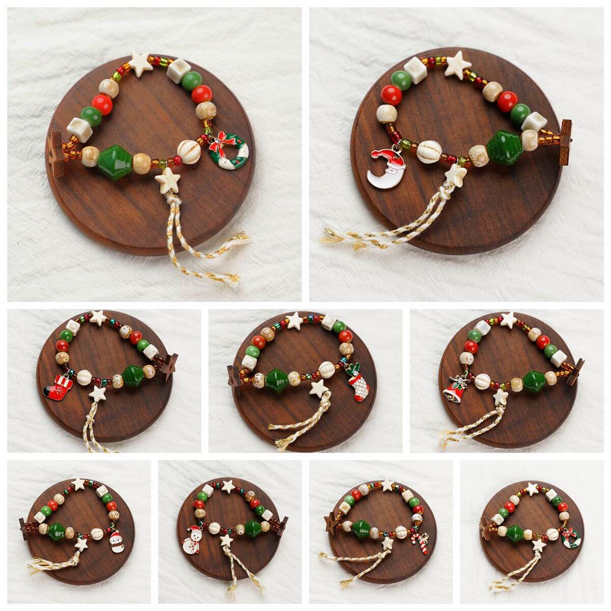 Woven Beaded Christmas Charm Bracelet