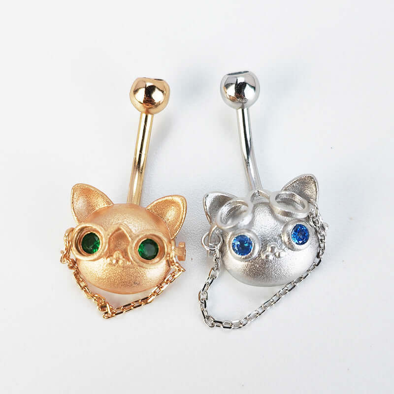 Cat with Glasses Dangle Belly Ring